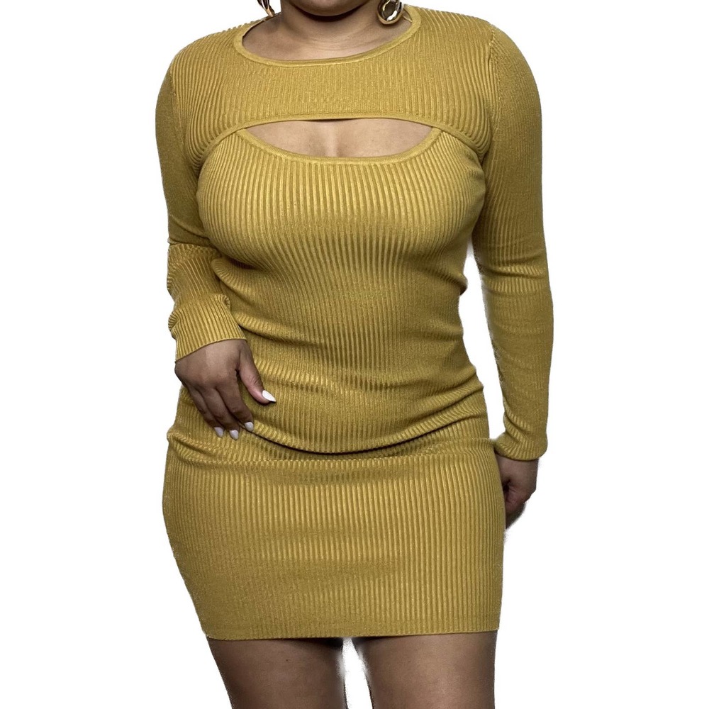 Yellow House of Harlow 1960 Two-Piece Ribbed Dress Set
